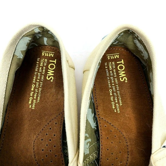 Toms Natural Canvas Slip On Flat Shoes Size 11.5